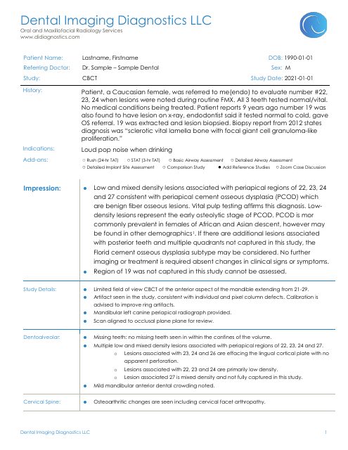 First page of the PCOD sample report
